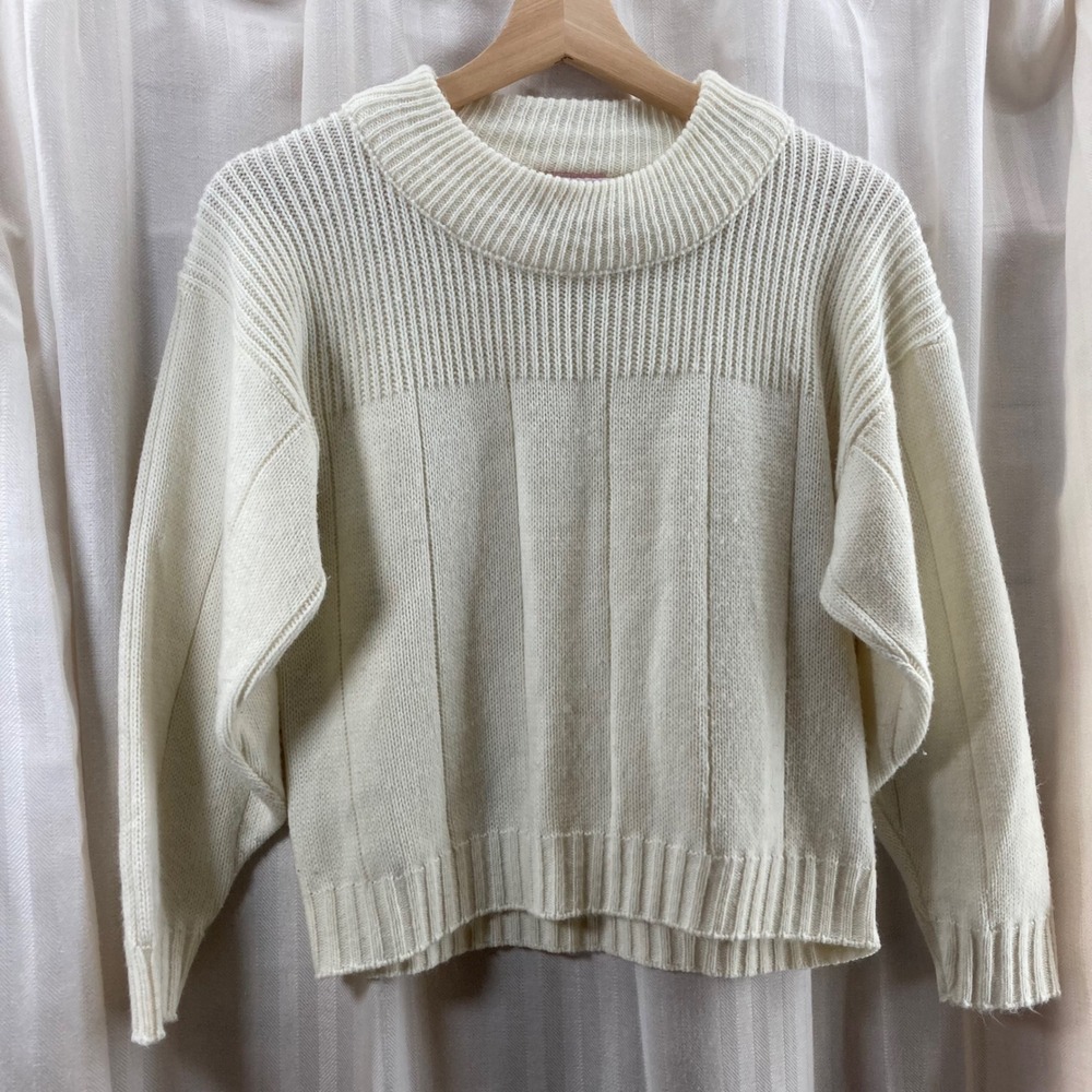 Sassy Womens‎ Cream Knit Sweater Mock Neck Ribbed Long Sleeve Made in USA